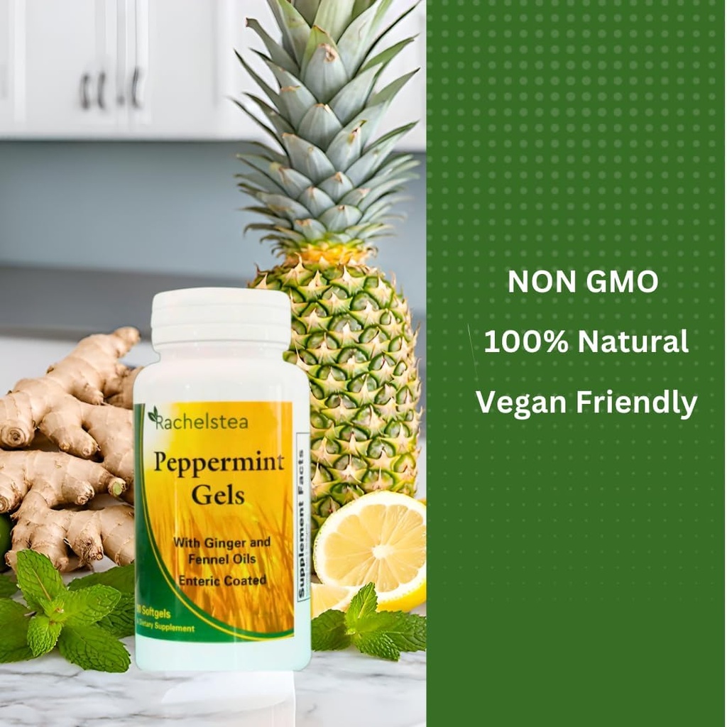 Peppermint Gels: 90 Enteric Coated softgels with Ginger and Fennel Oils from Rachel's Tea 6