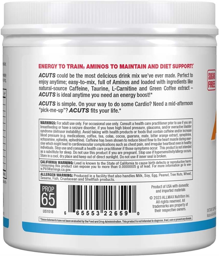 ALLMAX Nutrition AMINOCUTS (ACUTS), Amino-Charged Energy Drink with Taurine, L-Carnitine, Green Coffee Bean Extract, Blue Raspberry, 36 Servings 5