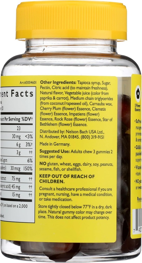 RESCUE Bach Plus Mood & Stress Support Gummies, Daytime Dietary Supplement with Passionflower, GABA, Saffron & Vitamin D, Natural Orange Flavor, Vegan & Gluten-Free, 60 Count 3