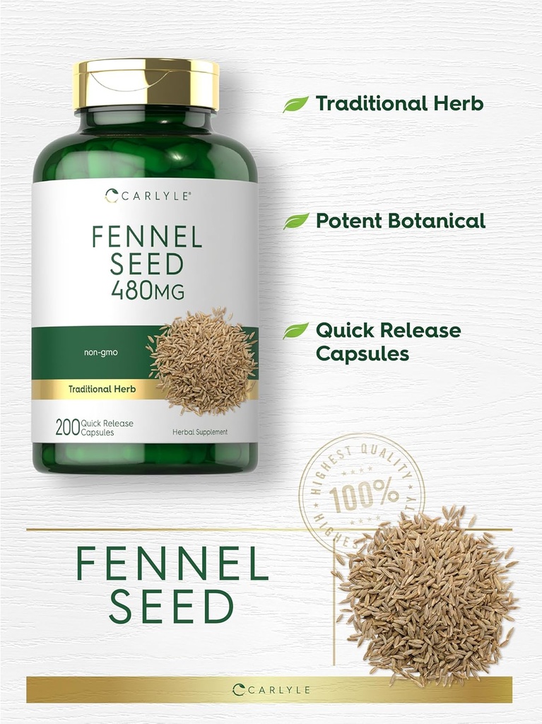 Carlyle Fennel Seed 480mg | 200 Capsules | Herbal Supplement | Non-GMO 4