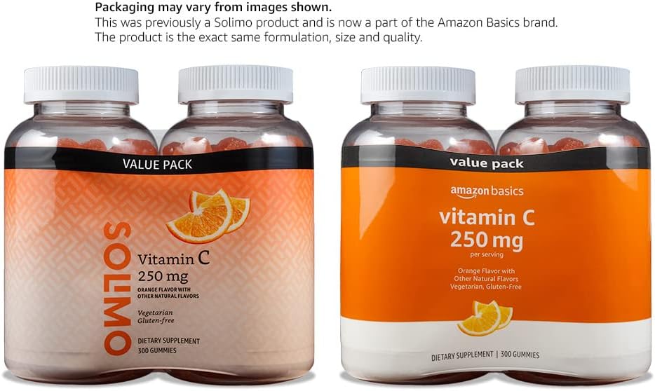 Basics - Vitamin C, 250 mg Gummies, Orange, 300 Count (2 Packs of 150), 2 per Serving (Previously Solimo) 5