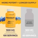 LongLifeNutri Monolaurin 1500mg - Potent Glycerol from Coconut, 200 Vegetarian Capsules, Organic Supplement for Gut Balance & Natural Defense, 100-Day Supply, GMP Certified, Made in USA 4