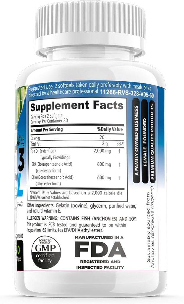 Omega 3 Fish Oil 2000mg HIGH Potency 800mg EPA DHA 600mg BURPLESS Supplement Non GMO Omega 3 Fatty Acid Supplements HIGH DOSE Fish Oil for Dogs Cats Humans Made in USA 4