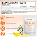 2 Bag Vitamin D3 K2 Supplement Softgel, Vitamin D3 K2 Softgel with 10000 IU Supports Immune, Heart, Teeth & Bone Health, Free of GMO, Gluten, Soy 3