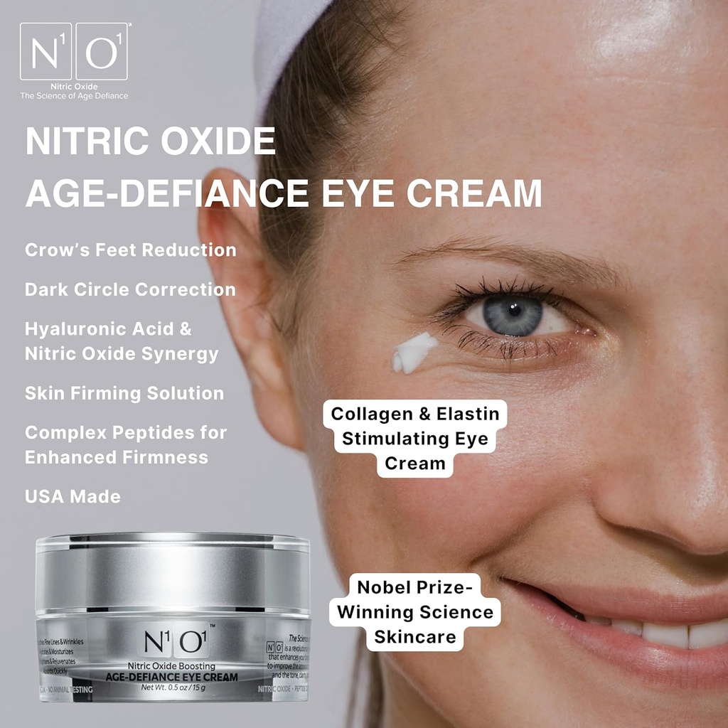 N1O1 Age-Defiance Eye Cream - Day & Night Moisturizer with Nitric Oxide, Hyaluronic Acid, Complex Peptides, Ceramides - Hydrating Eye Cream for Dark Circles, Wrinkles, Fine Lines, Puffiness - 0.5 oz. 6