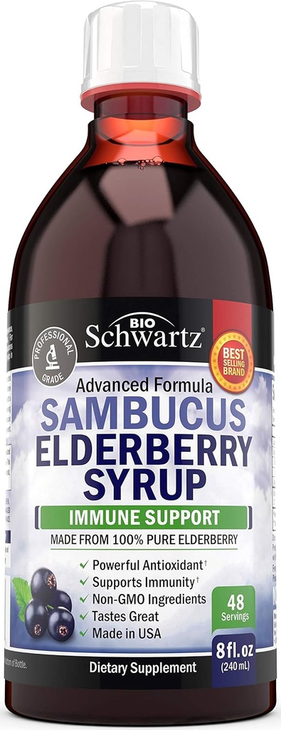 Elderberry Syrup for Kids and Adults - Natural Immune Support with Zinc and Vitamin C Plus 10x Concentrated Sambucus Elderberries - Blueberry Pancake Flavor - Gluten-Free, Non-GMO Multiminerals - 8oz 2