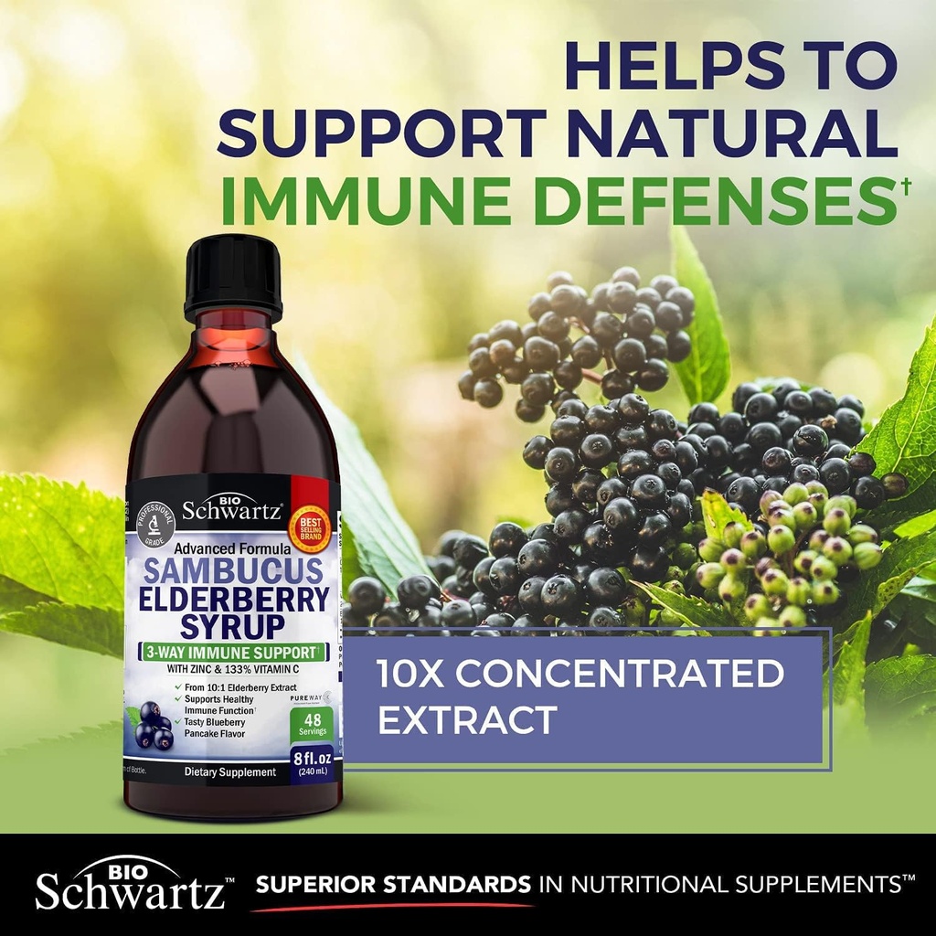 Elderberry Syrup for Kids and Adults - Natural Immune Support with Zinc and Vitamin C Plus 10x Concentrated Sambucus Elderberries - Blueberry Pancake Flavor - Gluten-Free, Non-GMO Multiminerals - 8oz 6