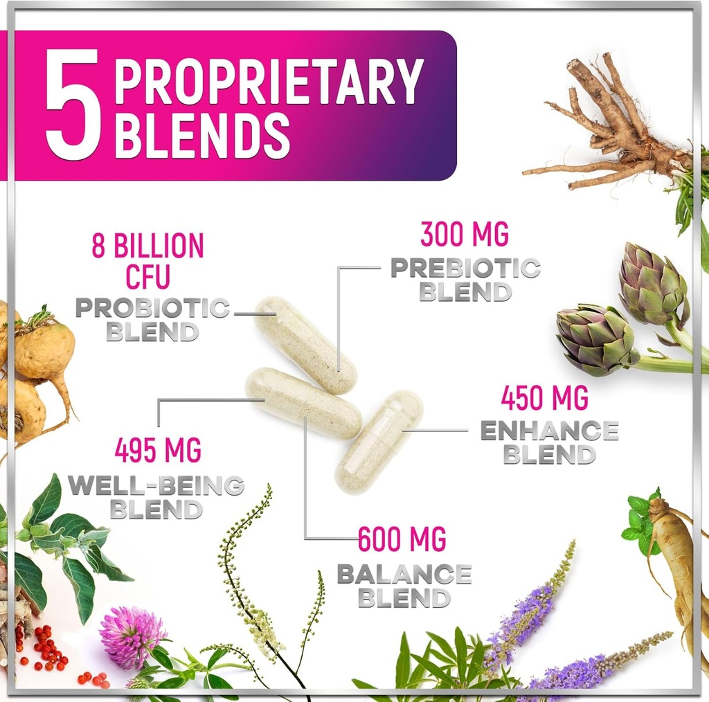 Menopause Supplements for Women with Dong Quai, Chaste Berry, Black Cohosh, 8 Billion CFU Probiotics - Hot Flash Night Sweats & Menopause Relief Probiotic for Vaginal, Digestive Health - 120 Capsules 4