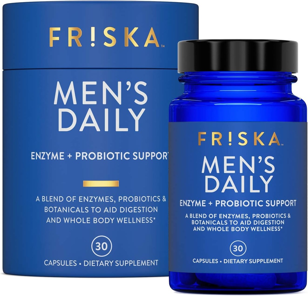 FRISKA Men’s Daily Digestive Enzyme and Probiotics Supplement, Natural Support for Male Digestive Health, Bloating, Gas, Indigestion Relief, Supports Gut Health, Lactase and B-Vitamins, 30 Capsules 2
