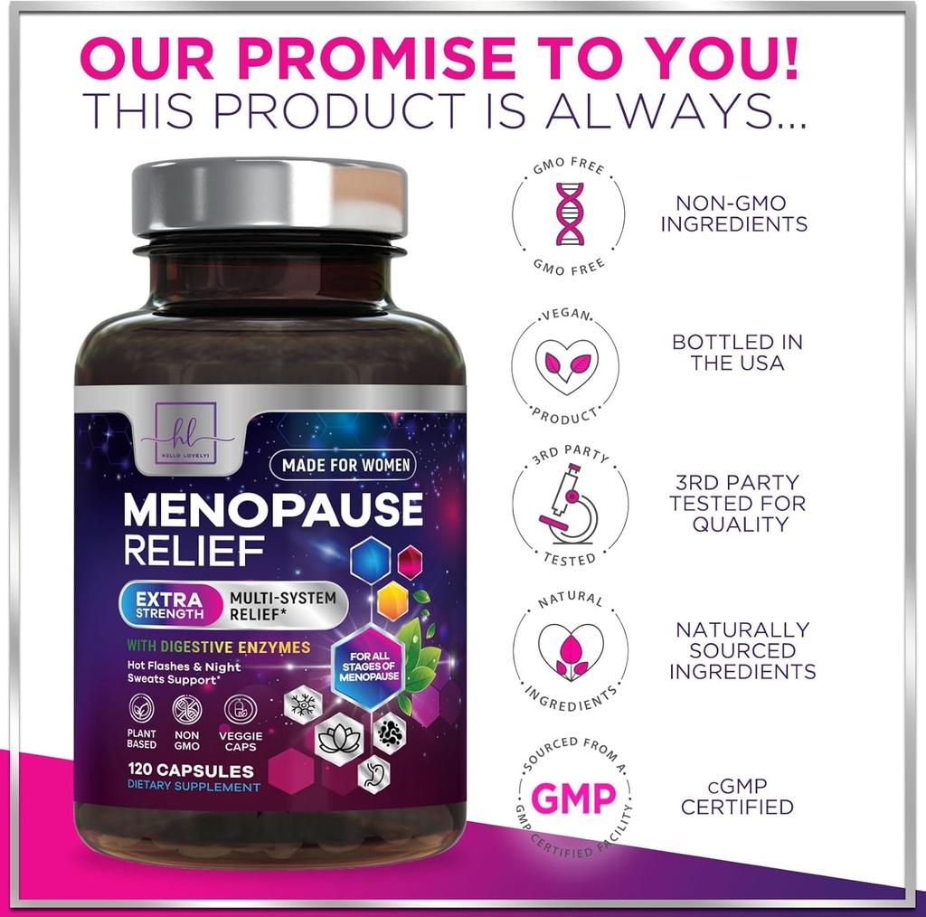 Menopause Supplements for Women with Dong Quai, Chaste Berry, Black Cohosh, 8 Billion CFU Probiotics - Hot Flash Night Sweats & Menopause Relief Probiotic for Vaginal, Digestive Health - 120 Capsules 5
