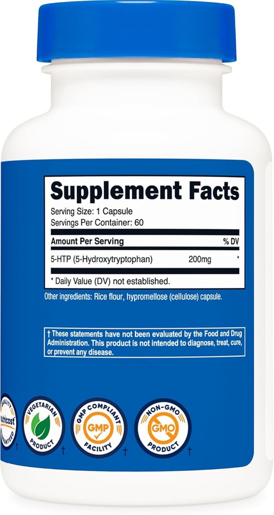 Nutricost 5-HTP 200mg, 60 Vegetarian Capsules (5-Hydroxytryptophan) - Non-GMO & Gluten Free 6