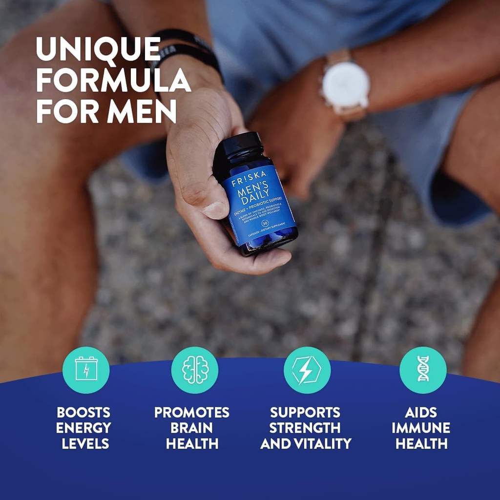 FRISKA Men’s Daily Digestive Enzyme and Probiotics Supplement, Natural Support for Male Digestive Health, Bloating, Gas, Indigestion Relief, Supports Gut Health, Lactase and B-Vitamins, 30 Capsules 5