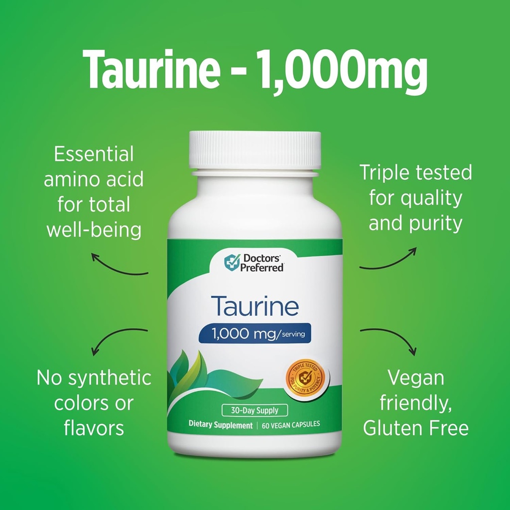 DOCTORS' PREFERRED Taurine Supplement - 1,000 mg/Serving | 60 Vegan Capsules 5