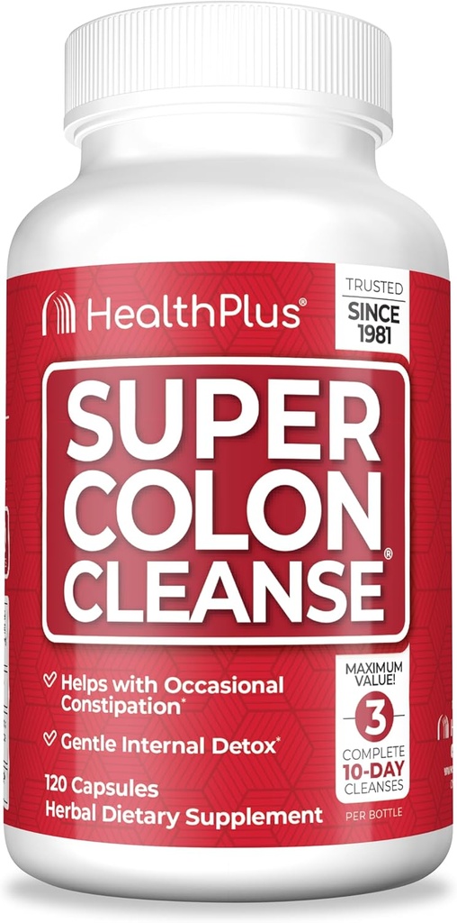 Health Plus Super Colon Cleanse 30 Day Supply of Gentle Gut Cleanse Detox, Psyllium Husk, Probiotics for Constipation Relief & Digestive Support, 120 Capsules 2