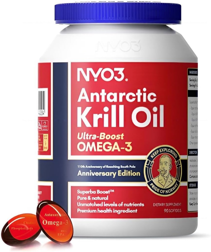 NYO3 Krill Oil Omega 3 Supplement 1000mg 90 Softgels EPA & DHA, Pure Antarctic Krill Oil with Astaxanthin and 56% Phospholipids Laboratory Tested 2