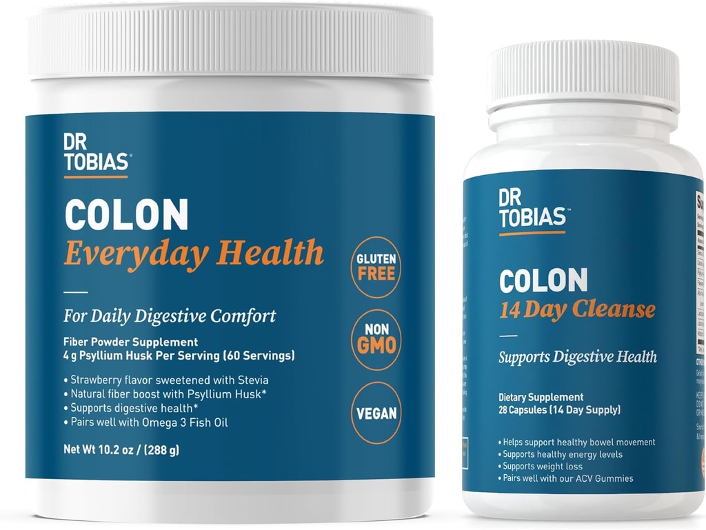 Dr. Tobias Colon 14 Day Cleanse and Colon Everyday Health, Advanced Gut Cleanse Detox & Daily Digestive Support with Psyllium Husk Fiber Powder, Digestive Wellness Bundle, Non-GMO 2