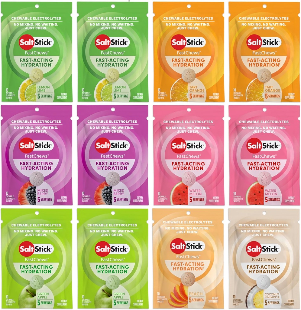 SaltStick Electrolyte FastChews - 120 Count Variety Pack - Chewable Electrolyte Tablets for Hydration, Salt Tabs - 10 Count (Pack of 12) 2