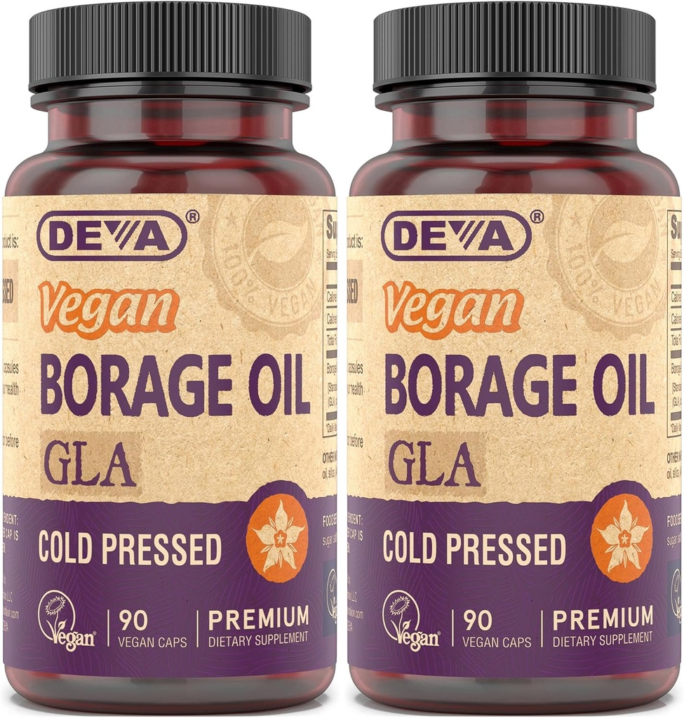 DEVA Vegan Vitamins, Borage Oil 500mg, Source of Omega-6 Fatty Acid GLA (Gamma linolenic Acid), Cold-Pressed & Unrefined, 90 Tablets 1-Pack 5