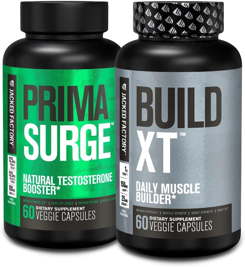 Jacked Factory PRIMASURGE Testosterone Booster for Men (60 Capsules) & Build-XT Daily Muscle Builder & Performance Enhancer | Muscle Building Supplements for Muscular Strength & Growth 2