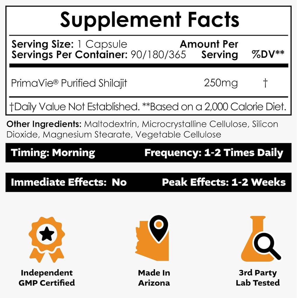 Nootropics Depot PrimaVie Shilajit Capsules | 250mg | 90 Count | Purified Extract | Ayurvedic Herb | Supports Mitochondrial Function + Boosts Endurance 3