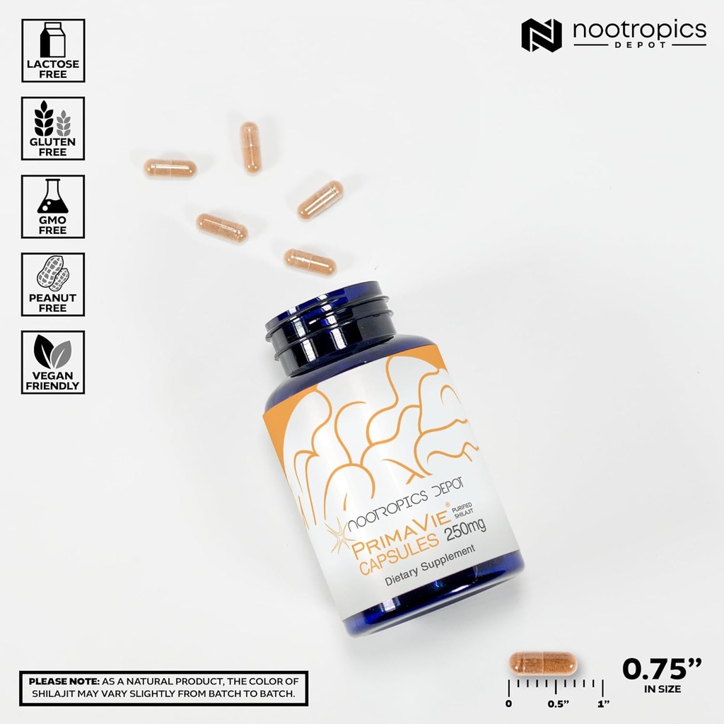 Nootropics Depot PrimaVie Shilajit Capsules | 250mg | 90 Count | Purified Extract | Ayurvedic Herb | Supports Mitochondrial Function + Boosts Endurance 4