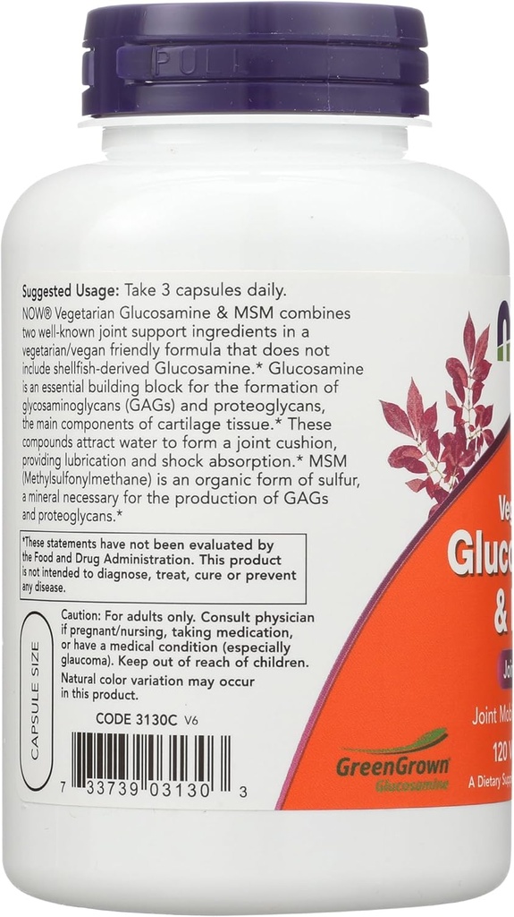 NOW FOODS Vegetarian Glucosamine & MSM, 120 CT 6