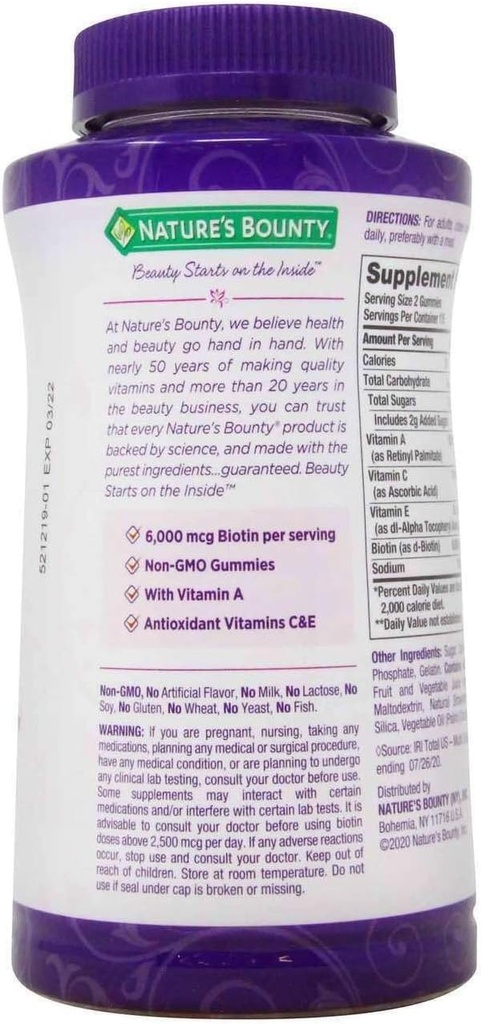 Nature's Bounty Hair, Skin & Nails Rapid Gummies, Argan-Infused Vitamin Supplement with Biotin , Supports Hair, Skin, and Nail Health for Women, 230 Count 3
