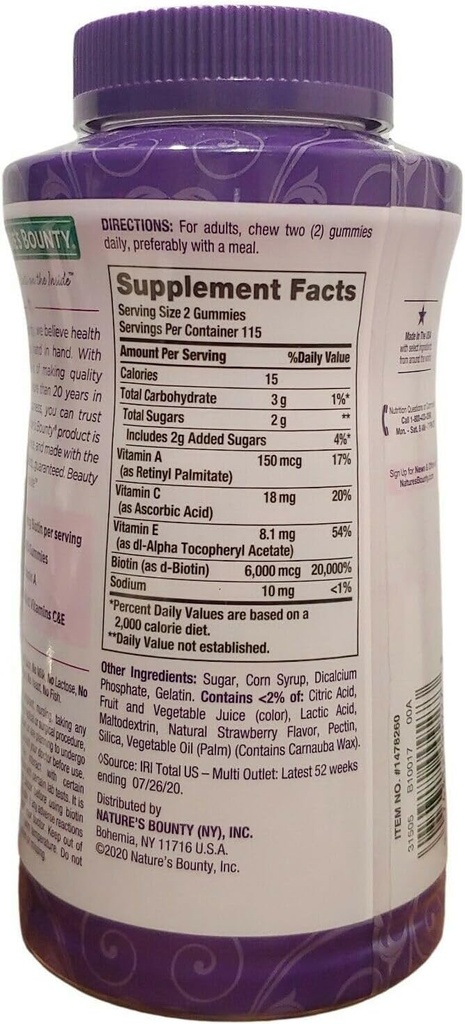 Nature's Bounty Hair, Skin & Nails Rapid Gummies, Argan-Infused Vitamin Supplement with Biotin , Supports Hair, Skin, and Nail Health for Women, 230 Count 4
