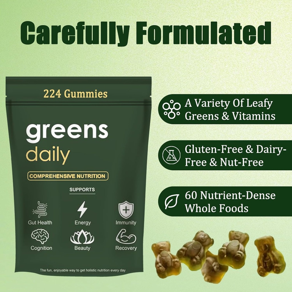Greens Gummies - Organic Chlorella and Spirulina, Digestive & Gut Health, Formulated with 60+ Ingredients, Multi-Vitamins & Minerals, Daily Gummies, 224 Gummies Bear 6