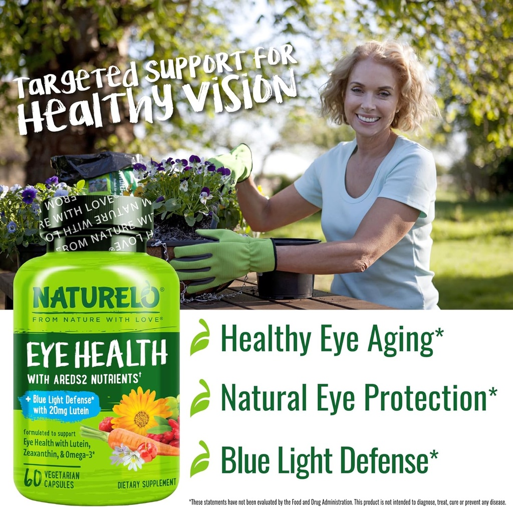NATURELO Eye Vitamins - AREDS 2 Formula Nutrients with Lutein, Zeaxanthin, Vitamin C, E, Zinc, Plus DHA - Supplement for Dry Eyes, Healthy Vision, Eye Support - 60 Vegan Capsules (Pack of 2) 6