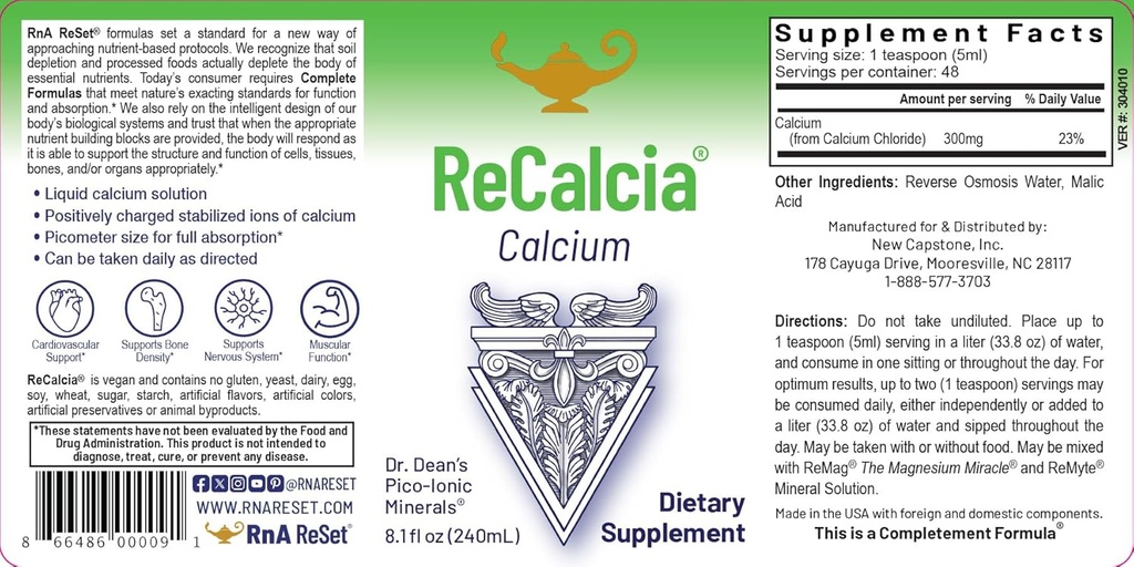 RnA ReSet ReCalcia – Liquid Calcium Supplement, High Absorption Pico-Ionic Formula, 8.1 Fl Oz (1-Pack) 5