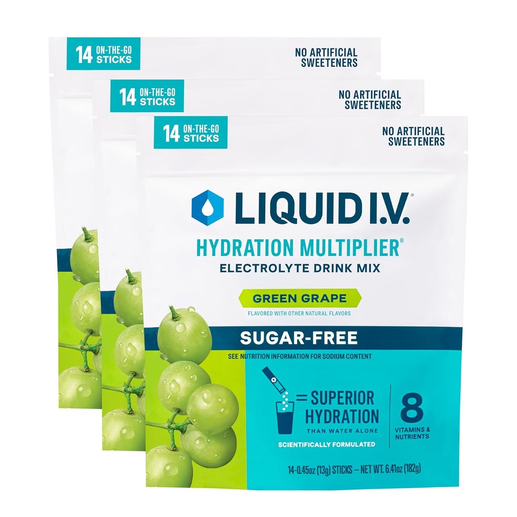 Liquid I.V.® Hydration Multiplier Sugar-Free - Green Grape | Electrolyte Powder Drink Mix | 3 Pack (42 Servings) 2