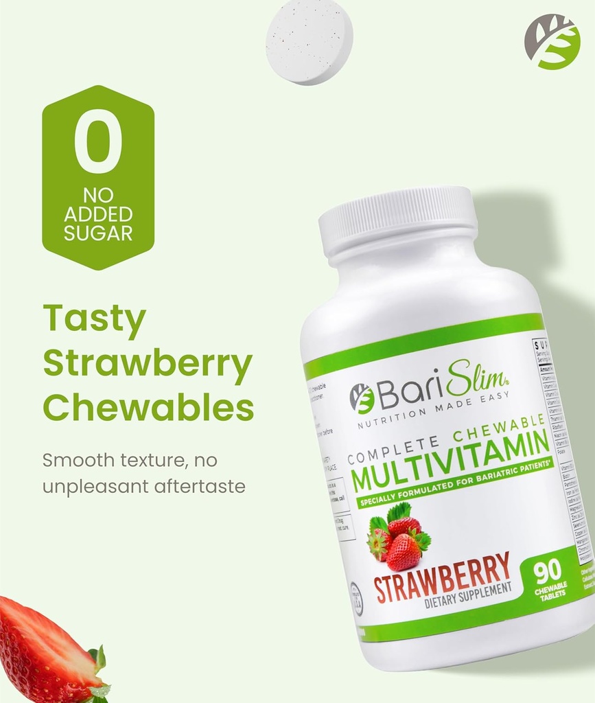BariSlim Chewable Bariatric Multivitamin - 45mg Iron - Tailored for Post Bariatric Surgery, Including Gastric Bypass & Gastric Sleeve - Support Your Recovery Journey | Strawberry Flavor 4