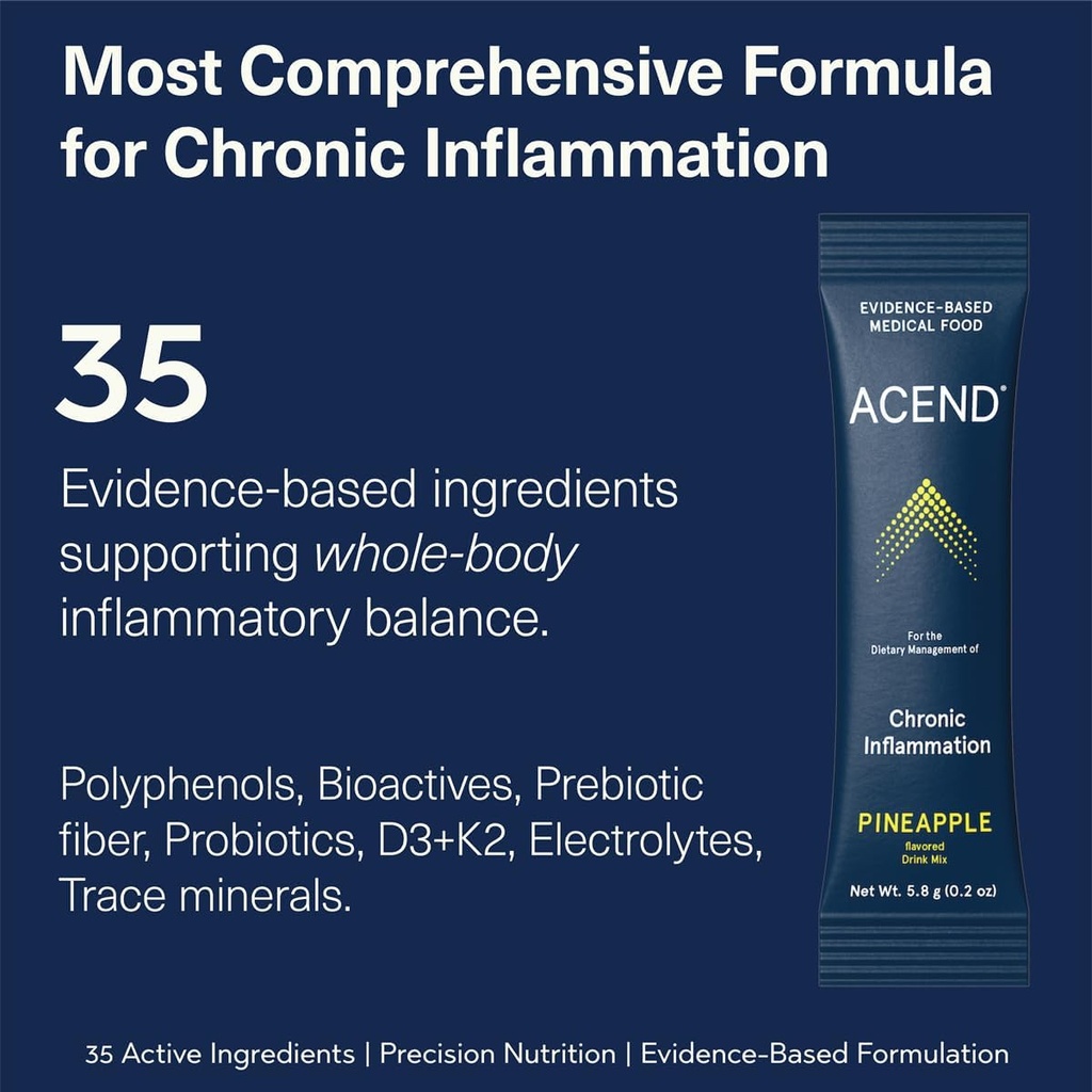 ACEND Medical Food Drink Mix Packets - Inflammation Support Supplement, Vitamin Drink w/Probiotics & Electrolytes, Non-GMO, Gluten-Free, Sugar-Free Pineapple Flavor - 5.8g Packets (15 Doses) 3