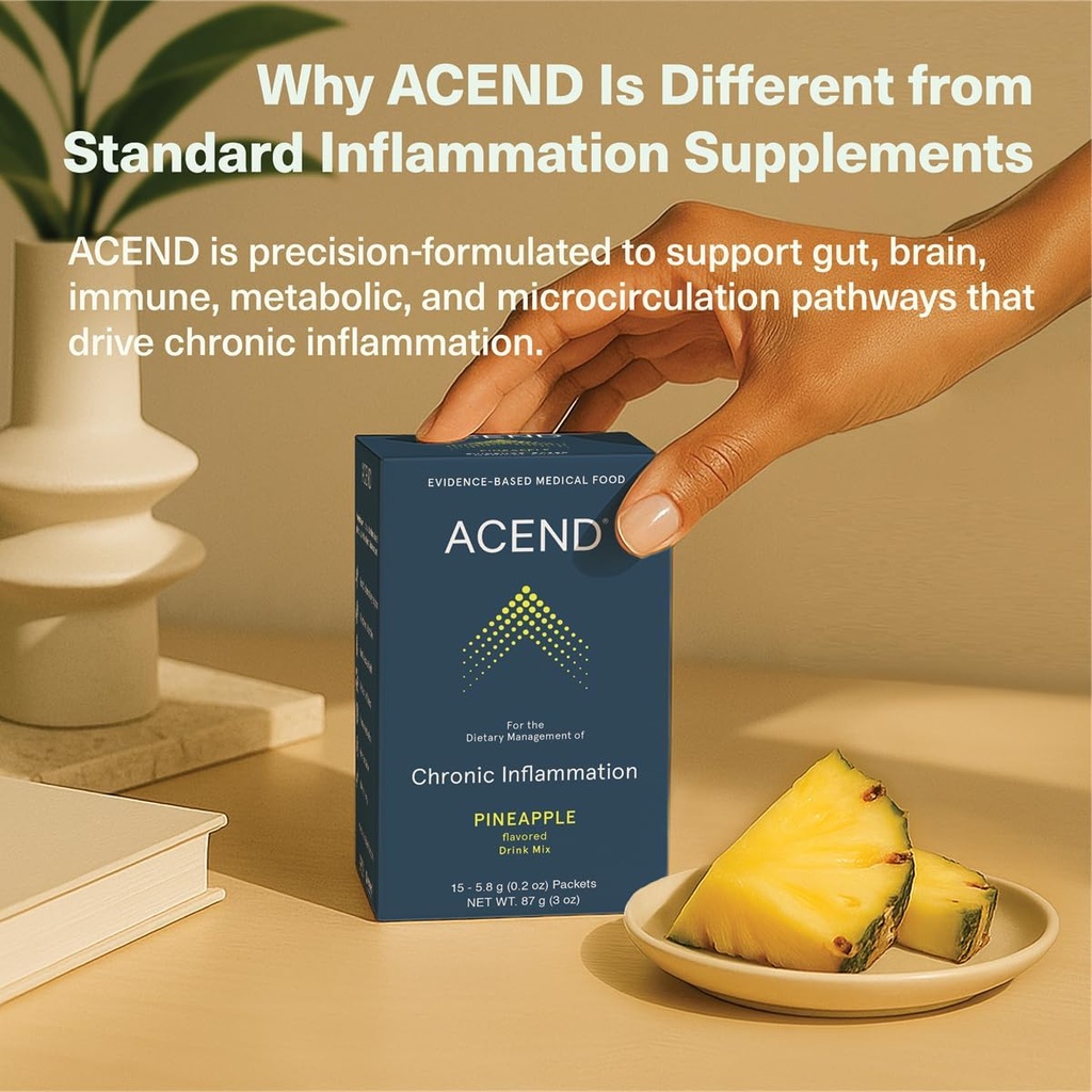 ACEND Medical Food Drink Mix Packets - Inflammation Support Supplement, Vitamin Drink w/Probiotics & Electrolytes, Non-GMO, Gluten-Free, Sugar-Free Pineapple Flavor - 5.8g Packets (15 Doses) 6