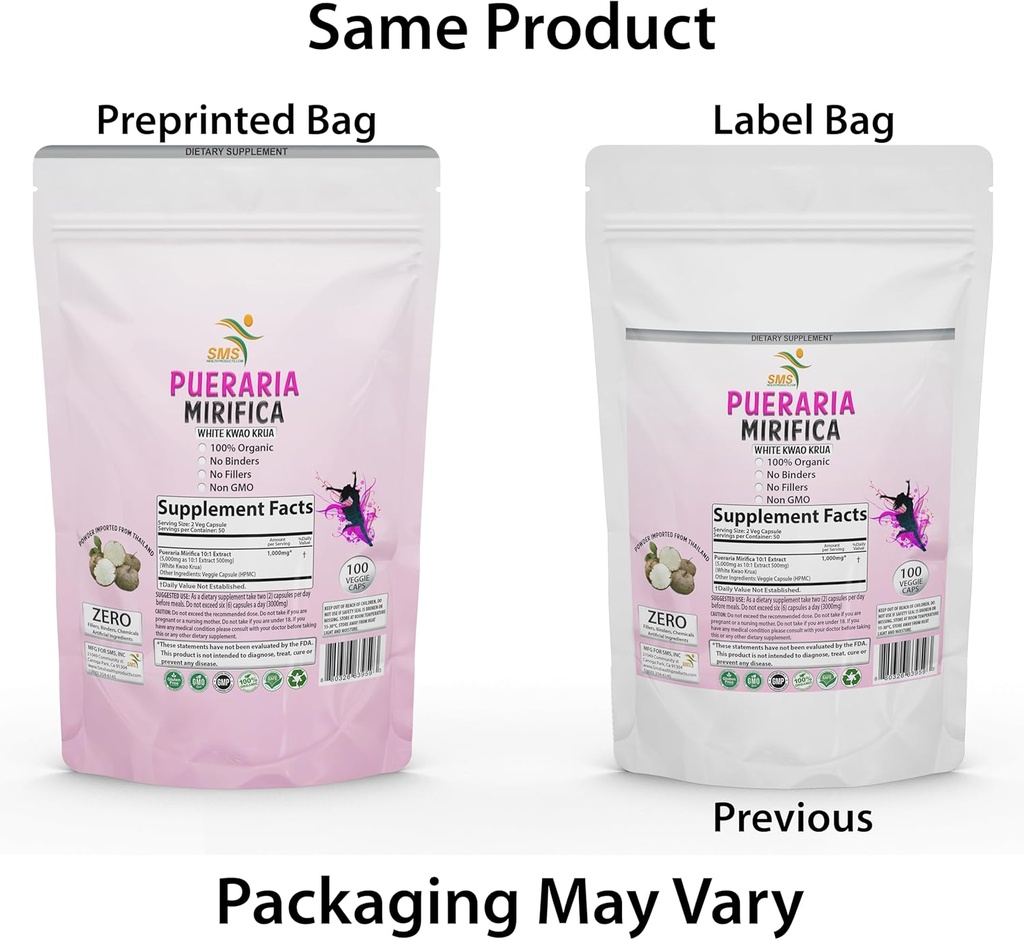 100 Caps Pueraria Mirifica White Extract Powder, 100% 10:1 Potent, Organic, 1,000mg Per Servings, Non GMO from Thailand, Premium Quality, Vegan 3