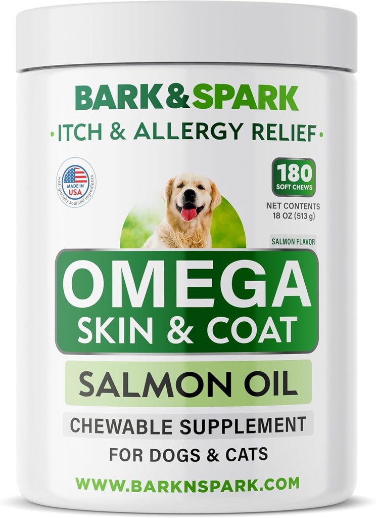BARK&SPARK Omega 3 for Dogs - 180 Fish Oil Treats for Dog Shedding, Skin Allergy, Itch Relief, Hot Spots Treatment - Joint Health - Skin and Coat Supplement - EPA & DHA Fatty Acids - Salmon Oil 2