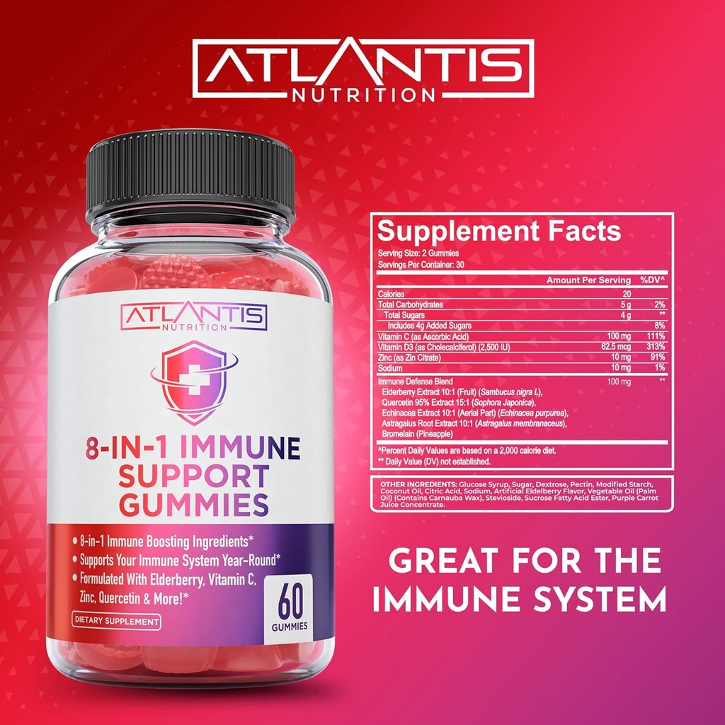 Atlantis Nutrition 60 Tart Cherry Gummies + 8-in-1 Immune Support 60 Gummies 6