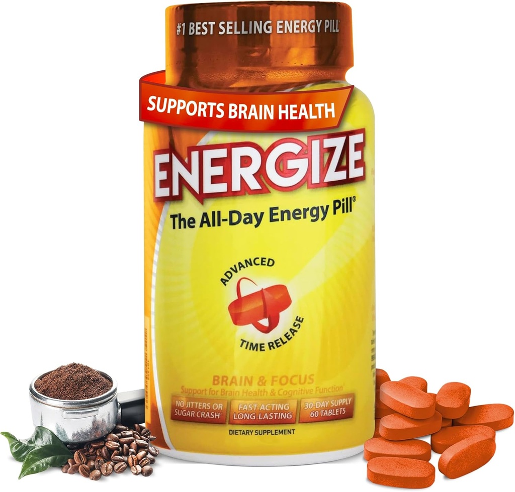 iSatori Energize Brain & Focus Caffeine Pills - Fast Acting All Day Energy Pills, Brain Booster, Energy and Focus Supplement, Time Release Caffeine Means No Jitters, No Crash (60 Tablets) 2