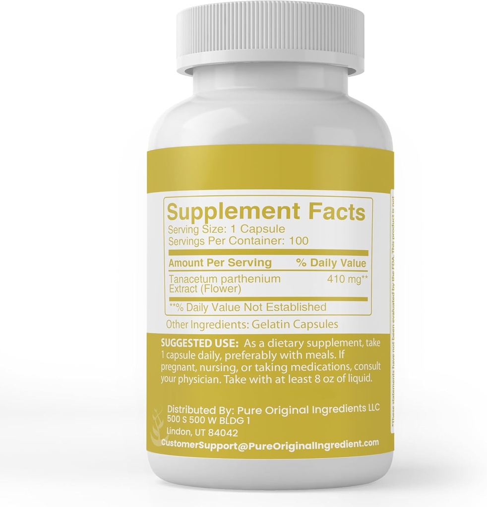 Pure Original Ingredients Feverfew Extract (100 Capsules) Always Pure, No Additives Or Fillers, Lab Verified 3