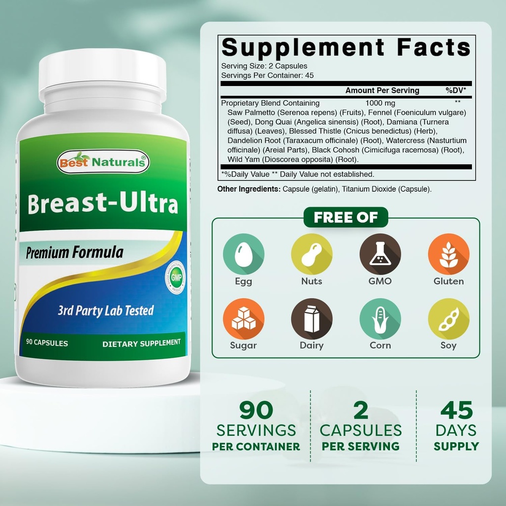 Best Naturals Breast-Ultra Breast Enlargement Pills 90 Capsules (90 Count (Pack of 1)) 3