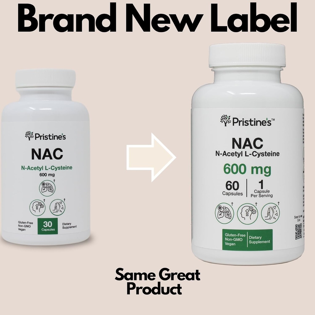 PRISTINE'S N-Acetyl L-Cysteine (NAC) Immunity, Lung, & Liver Support Supplement Capsules - 600MG 60 Day Supply - Potent Antioxidant - Vegan, Gluten Free, Non GMO 3