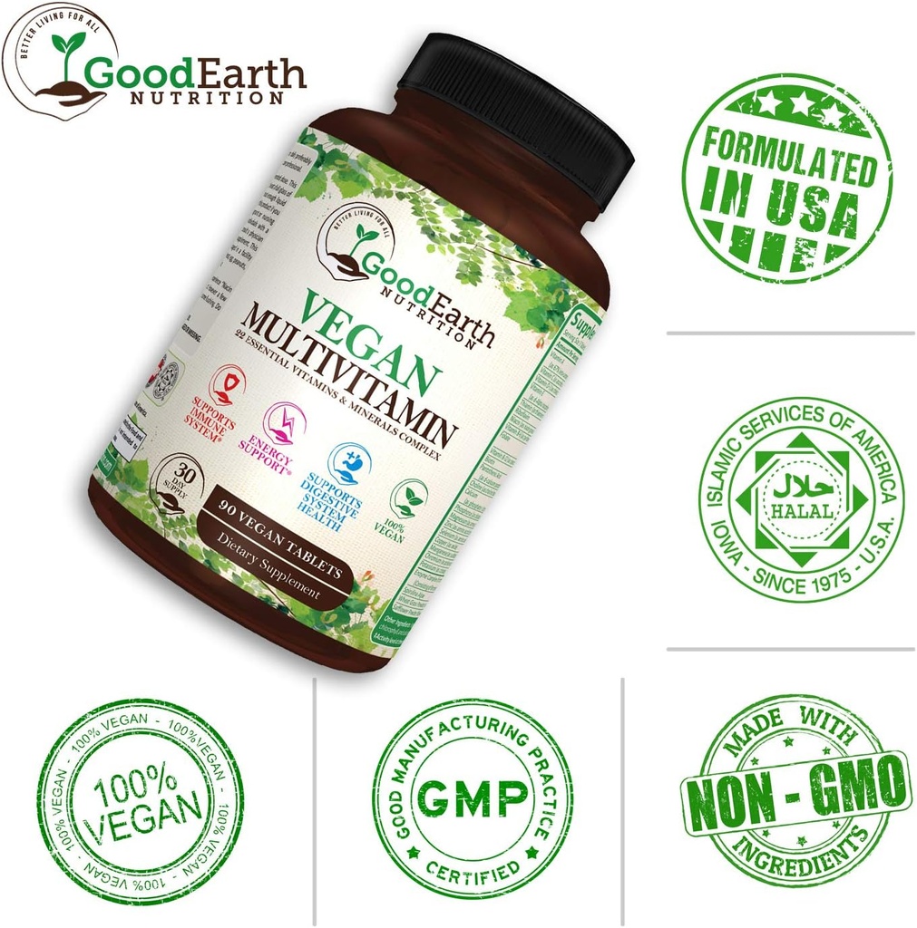 Vegan Multivitamins for Men & Women - Vitamins A , B Complex , C , D3 , Zinc , Magnesium , Spirulina , Antioxidants - Daily Multivitamin Mineral Supplement with Proprietary Fruit & Vegetable Blend 5