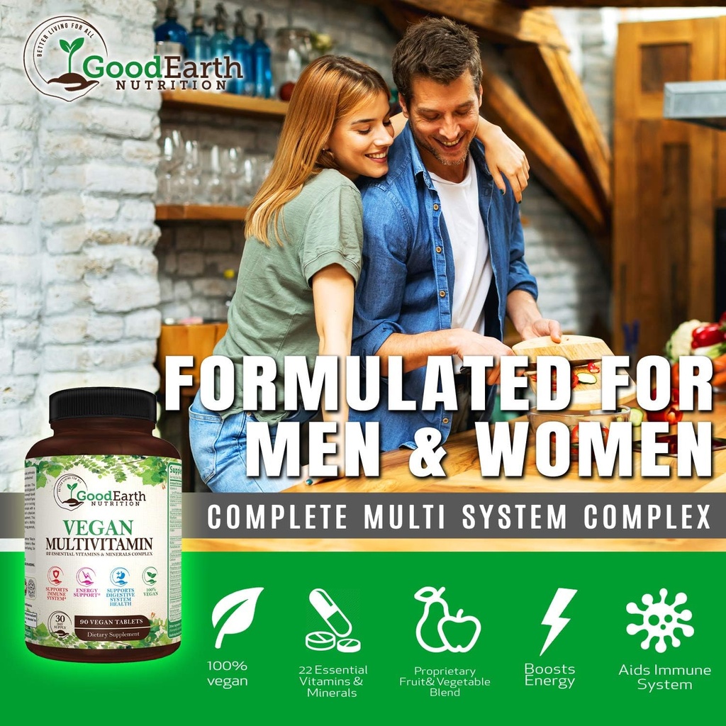 Vegan Multivitamins for Men & Women - Vitamins A , B Complex , C , D3 , Zinc , Magnesium , Spirulina , Antioxidants - Daily Multivitamin Mineral Supplement with Proprietary Fruit & Vegetable Blend 6