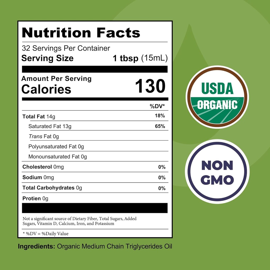 MCT Oil Organic - C10 C8 MCT Oil for Sustained Mental Energy & Focus Support - MCT Oil Organic For Coffee, Smoothies, & More - Palm Free Vegan Keto & Paleo Friendly 16 Fl Oz - Non-GMO - Aceite De Coco 3