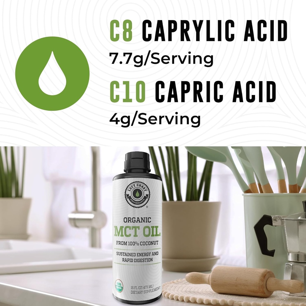 MCT Oil Organic - C10 C8 MCT Oil for Sustained Mental Energy & Focus Support - MCT Oil Organic For Coffee, Smoothies, & More - Palm Free Vegan Keto & Paleo Friendly 16 Fl Oz - Non-GMO - Aceite De Coco 6