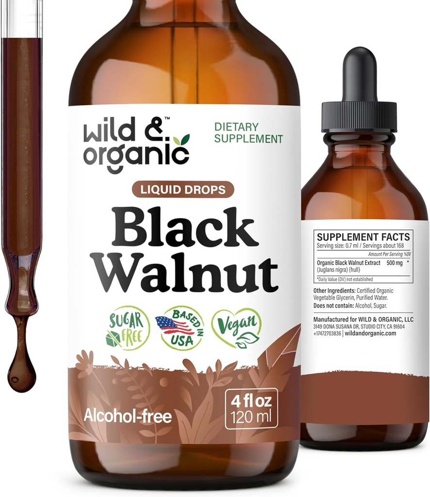 Wild & Organic Black Walnut Tincture - Detox Cleanse w/Black Walnut Hull Extract - Herbal Supplement for Gut Cleanse Detox and Digestive Well-Being - Vegan, Sugar & Alcohol-Free - 4 fl oz 2