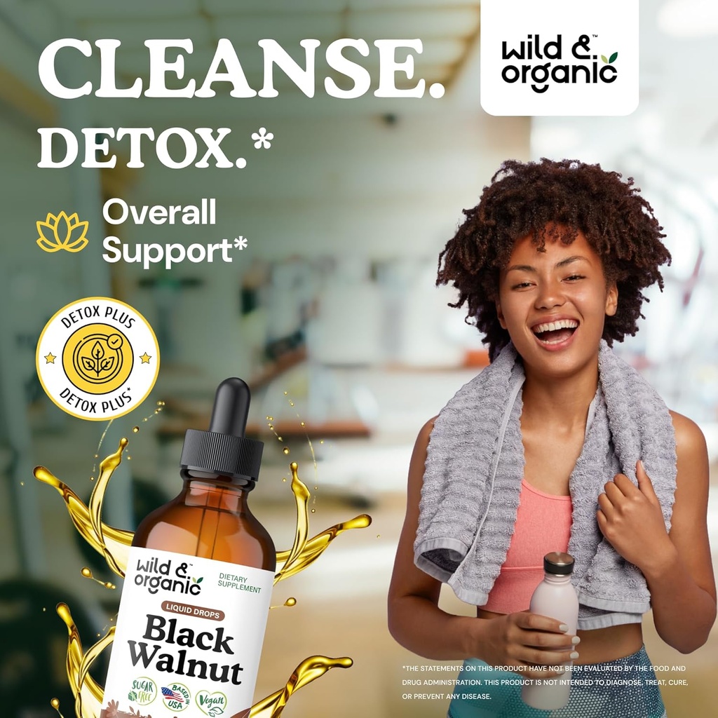 Wild & Organic Black Walnut Tincture - Detox Cleanse w/Black Walnut Hull Extract - Herbal Supplement for Gut Cleanse Detox and Digestive Well-Being - Vegan, Sugar & Alcohol-Free - 4 fl oz 3
