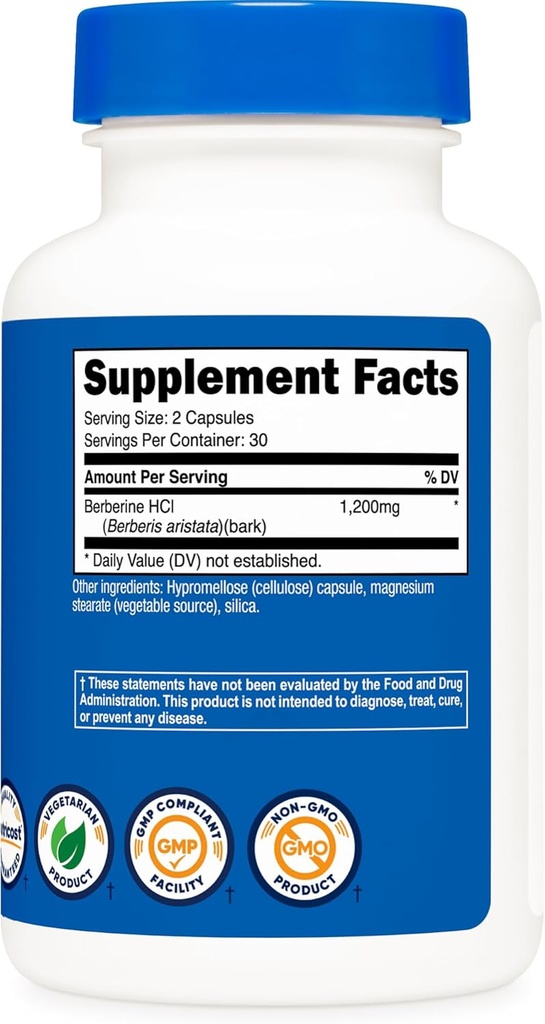 Nutricost Berberine HCl 600mg, 60 Capsules (2 Bottles) - Gluten Free, Veggie Caps, Non-GMO 5