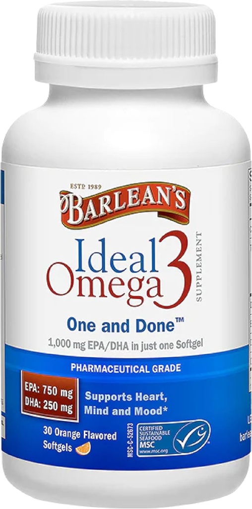 Barlean's Ideal Omega Max 3 Fish Oil Supplements, 1000 mg Softgels, EPA and DHA Fatty Acid Pills for Men and Women, Orange Flavor, 60 Count 2